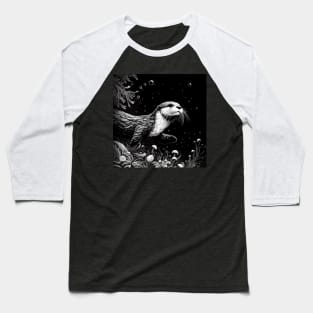 Monochromatic Outline Otter Swimming Underwater Baseball T-Shirt